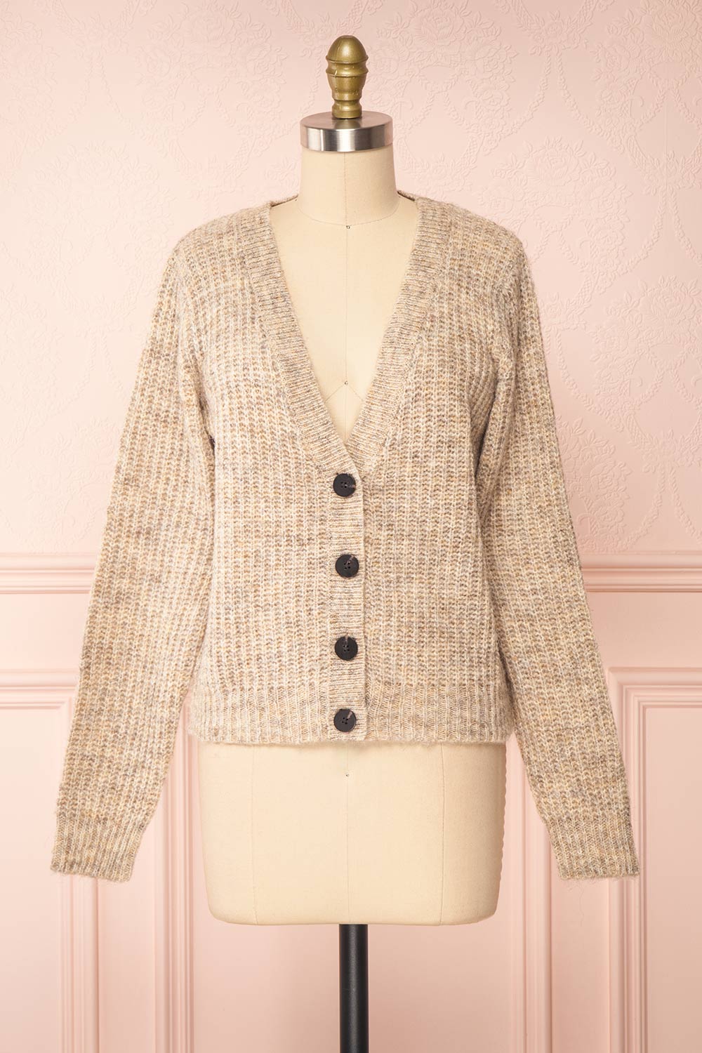 Appia Beige Cropped Knit Cardigan | Boutique 1861 front view 