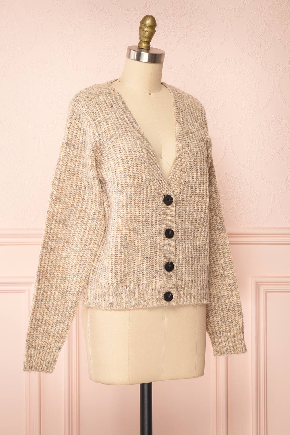 Appia Beige Cropped Knit Cardigan | Boutique 1861 side view 