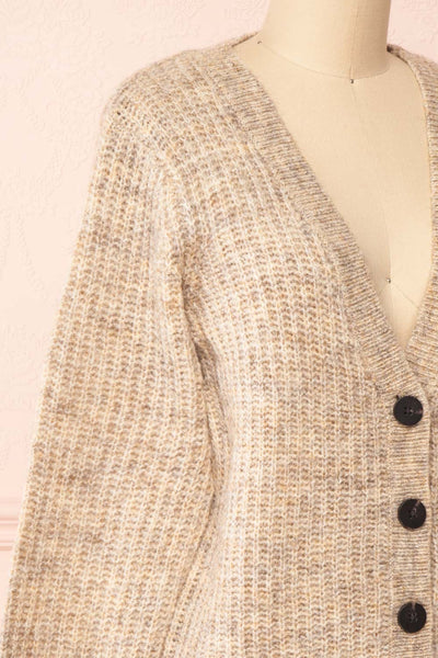 Appia Beige Cropped Knit Cardigan | Boutique 1861 side close-up