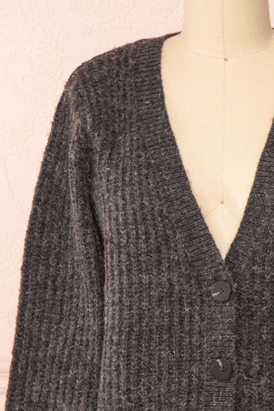 Appia Grey Cropped Knit Cardigan | Boutique 1861 front close-up
