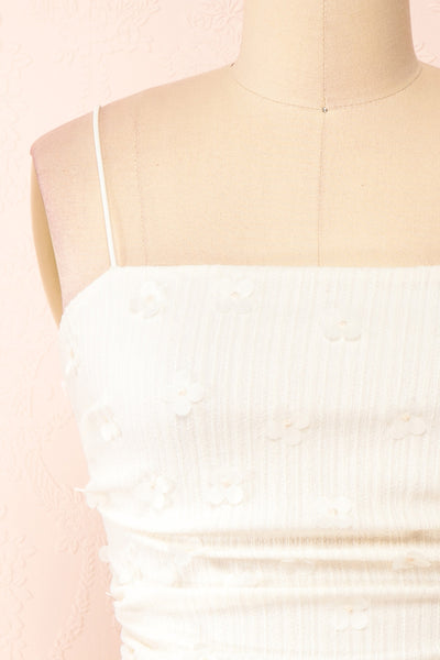 Arabella Ivory Short Dress w/ Floral Appliqué | Boutique 1861 front close-up