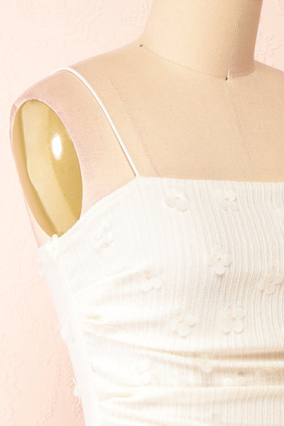 Arabella Ivory Short Dress w/ Floral Appliqué | Boutique 1861 side close-up