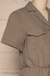 Arahal Taupe Short Sleeved Linen Romper | La petite garçonne side close-up