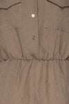 Arahal Taupe Short Sleeved Linen Romper fabric | La petite garçonne