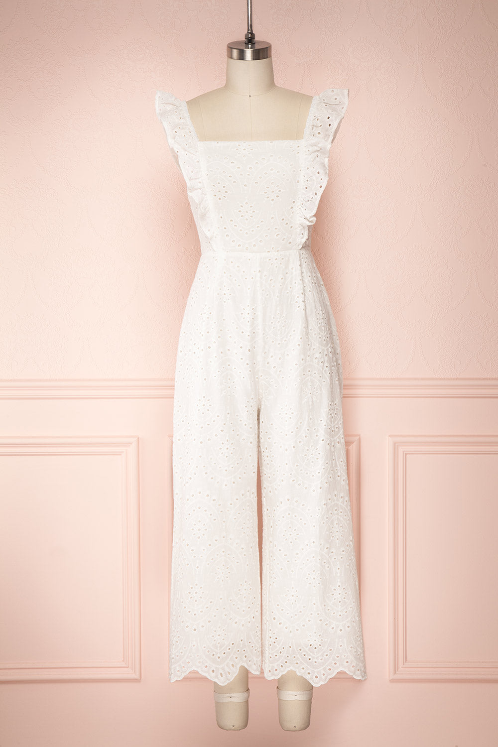 Ardfesh White Embroidered Openwork Jumpsuit | Boutique 1861 front view