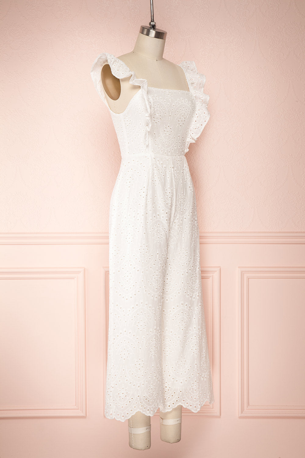 Ardfesh White Embroidered Openwork Jumpsuit | Boutique 1861 side view