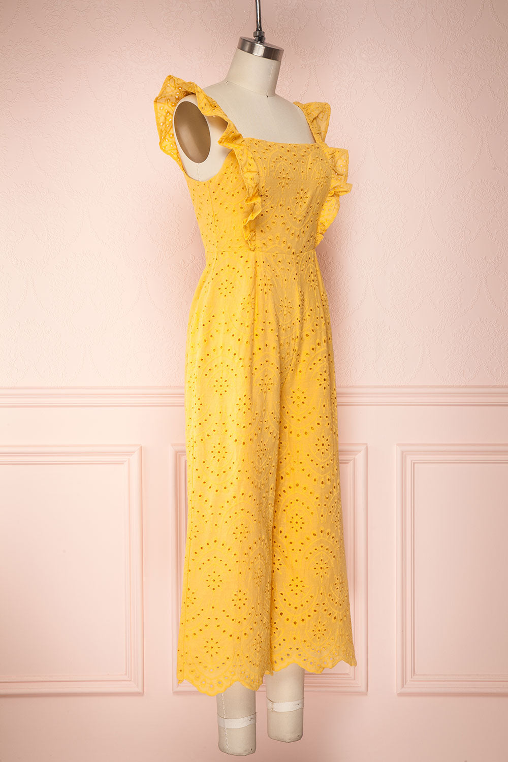 Ardfesh Yellow Embroidered Openwork Jumpsuit | Boutique 1861 side view