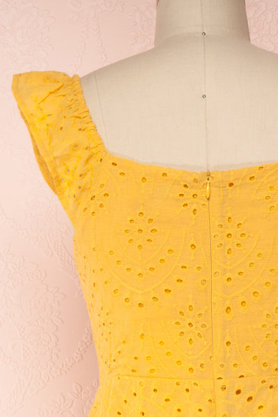Ardfesh Yellow Embroidered Openwork Jumpsuit | Boutique 1861 back close-up