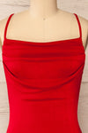 Ardoz Red Shimmery Midi Dress w/ Cowl Neck | La petite garçonne front close-up