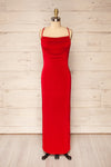 Ardoz Red Shimmery Midi Dress w/ Cowl Neck | La petite garçonne front view