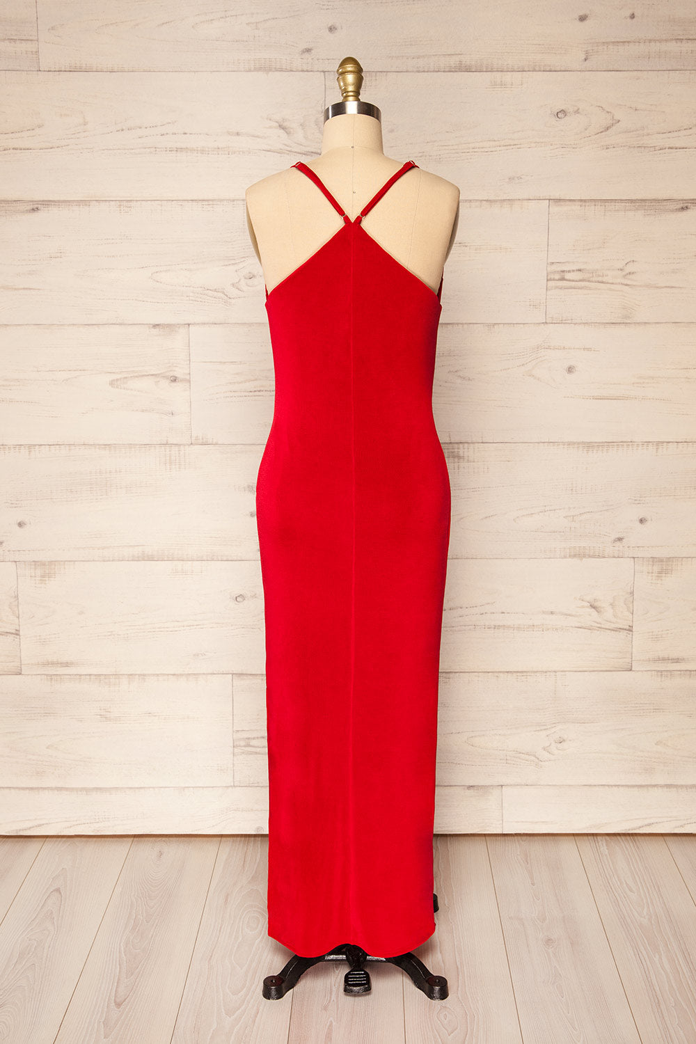 Ardoz Red Shimmery Midi Dress w/ Cowl Neck | La petite garçonne back view