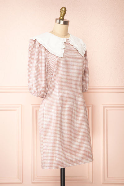 Arianne Pink & White Puffy Sleeve Gingham Short Dress | Boutique 1861 side view