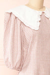 Arianne Pink & White Puffy Sleeve Gingham Short Dress | Boutique 1861 side close-up