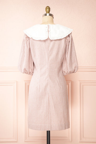 Arianne Pink & White Puffy Sleeve Gingham Short Dress | Boutique 1861 back view