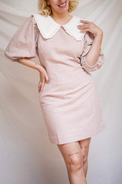 Arianne Pink & White Puffy Sleeve Gingham Short Dress | Boutique 1861 model