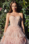 Aristee Blush Bustier Layered Tulle Maxi Dress | Boudoir 1861 front on model