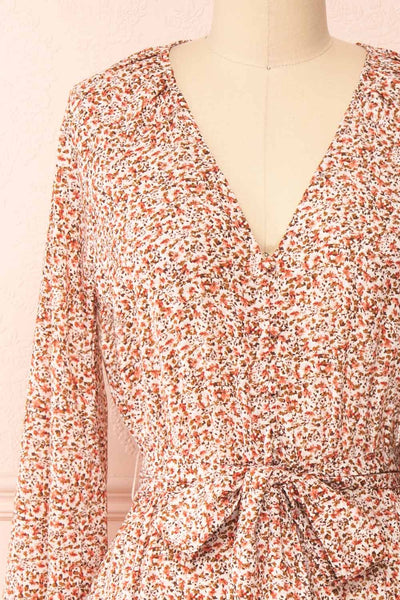 Arka Floral Midi Dress w/ Long Sleeves | Boutique 1861 front close-up