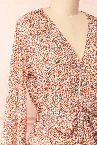 Arka Floral Midi Dress w/ Long Sleeves | Boutique 1861 side close-up