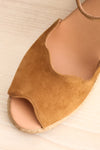 Arma Camel Suede Peep Toe Sandal Wedges | La petite garçonne flat close-up