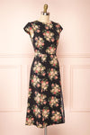 Armal Black Floral A-Line Midi Dress w/ Open Back | Boutique 1861 side view