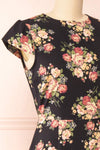 Armal Black Floral A-Line Midi Dress w/ Open Back | Boutique 1861 side close-up