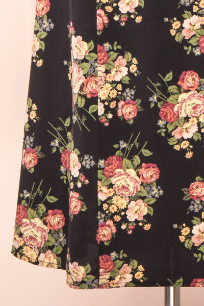 Armal Black Floral A-Line Midi Dress w/ Open Back | Boutique 1861 bottom
