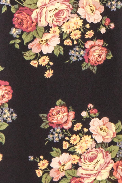 Armal Black Floral A-Line Midi Dress w/ Open Back | Boutique 1861 fabric