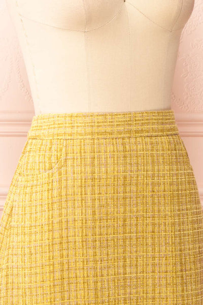 Aroubel Short Yellow Tweed Skirt | Boutique 1861 side close-up