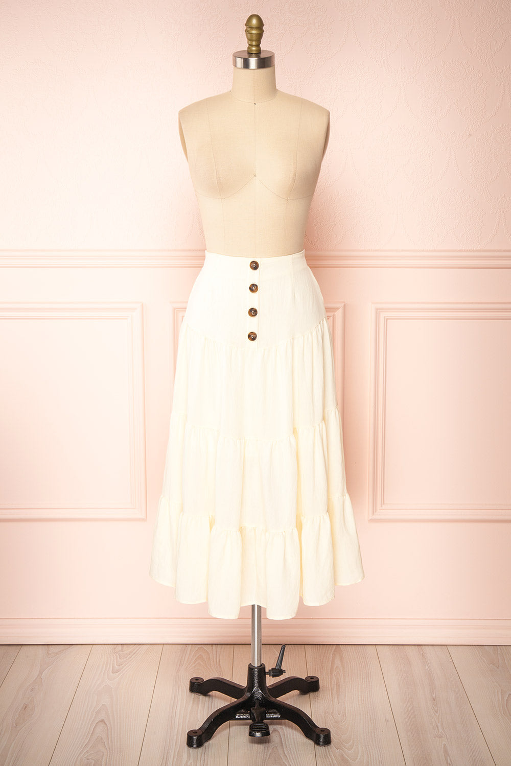 Arouette Beige Butonned Tiered Midi Skirt | Boutique 1861 front view 