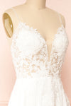 Arsinoe White Plunging Neckline Bridal Gown | Boudoir 1861 side close-up