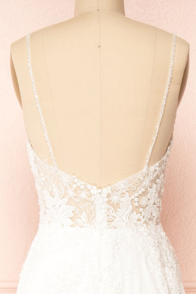 Arsinoe White Plunging Neckline Bridal Gown | Boudoir 1861 back close-up