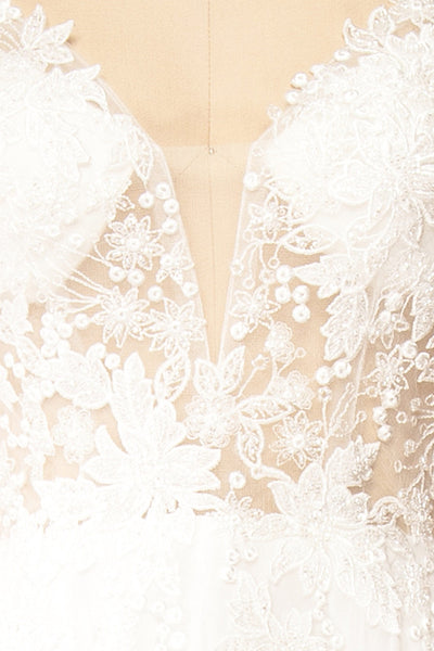 Arsinoe White Plunging Neckline Bridal Gown | Boudoir 1861 fabric