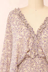 Artem Blue Long Sleeve V-Neck Floral Dress | Boutique 1861 front close-up