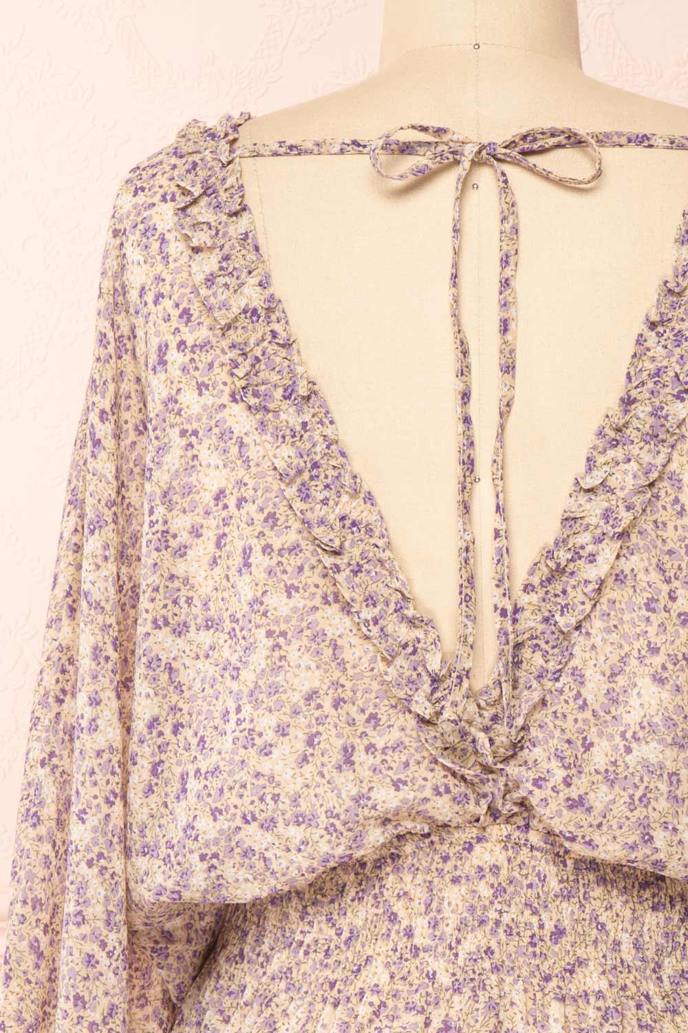 Artem Blue Long Sleeve V-Neck Floral Dress | Boutique 1861 back close-up