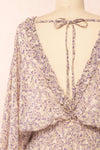 Artem Blue Long Sleeve V-Neck Floral Dress | Boutique 1861 back close-up