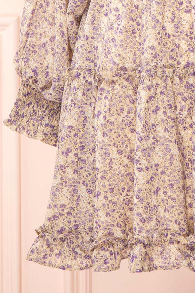 Artem Blue Long Sleeve V-Neck Floral Dress | Boutique 1861 bottom