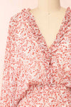 Artem Red Long Sleeve V-Neck Floral Dress | Boutique 1861 front close-up
