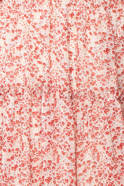 Artem Red Long Sleeve V-Neck Floral Dress | Boutique 1861 fabric