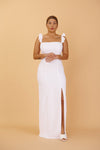 Mia White Maxi Dress w/ Ruffled Straps | Boudoir 1861 front model