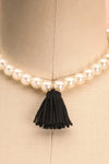 Aruncus - Ivory pearled necklace with a black tassel 2