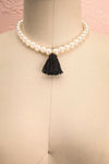 Aruncus - Ivory pearled necklace with a black tassel 1