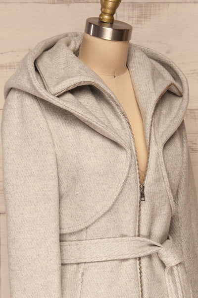 Arya Grey Wool Hooded Soia&Kyo Trench Coat side close up | La Petite Garçonne