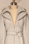 Arya Grey Wool Hooded Soia&Kyo Trench Coat front close up | La Petite Garçonne