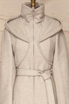 Arya Grey Wool Hooded Soia&Kyo Trench Coat front view close up zip up | La Petite Garçonne