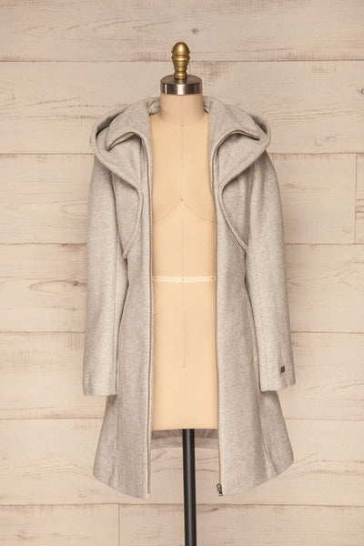 Arya Grey Wool Hooded Soia&Kyo Trench Coat front view open | La Petite Garçonne