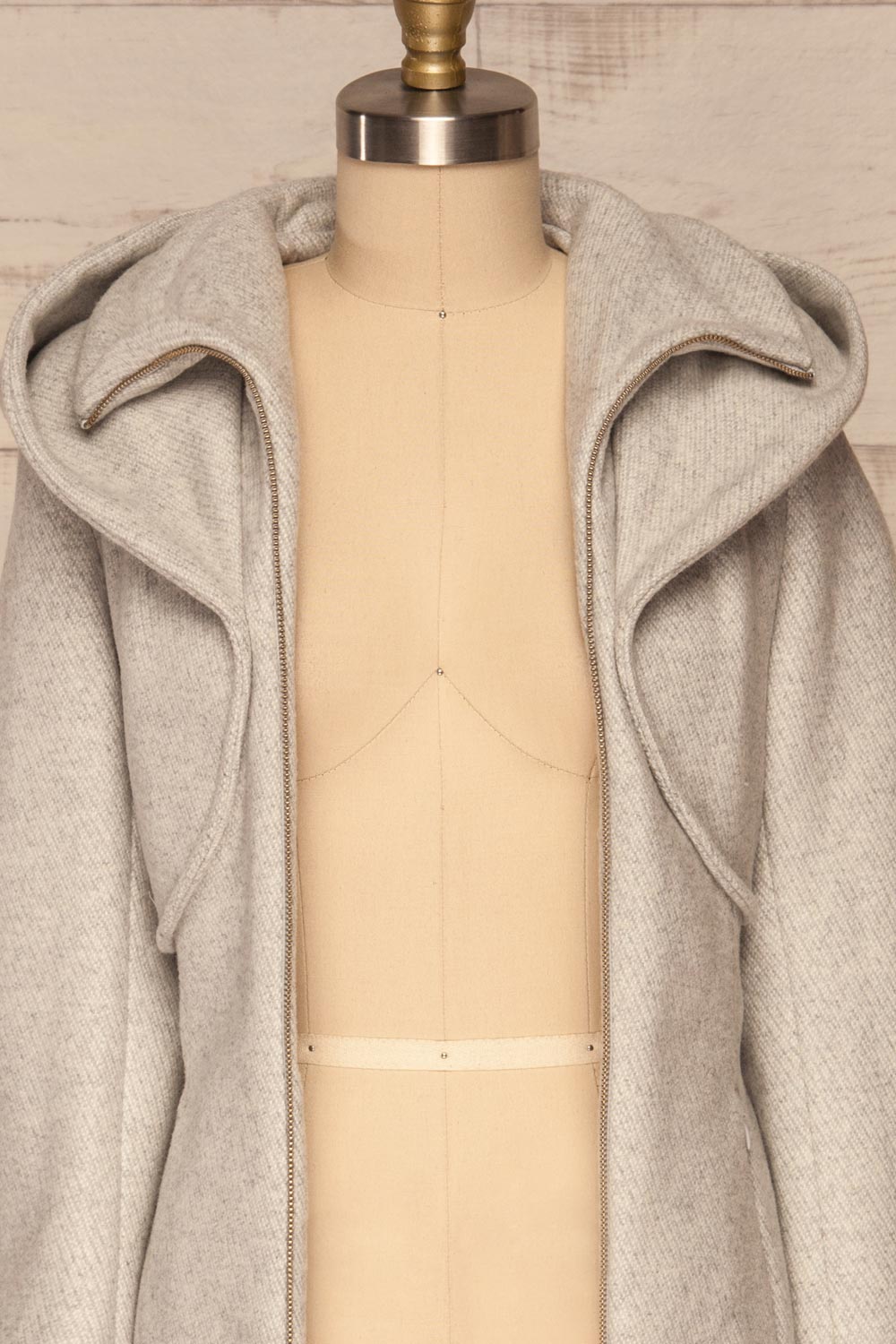 Arya Grey Wool Hooded Soia&Kyo Trench Coat front close up open | La Petite Garçonne
