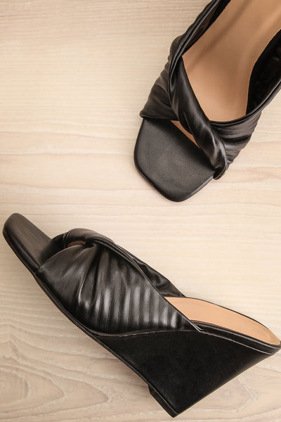 Ashai Black Twist Front Wedge Sandals | La petite garçonne flat view