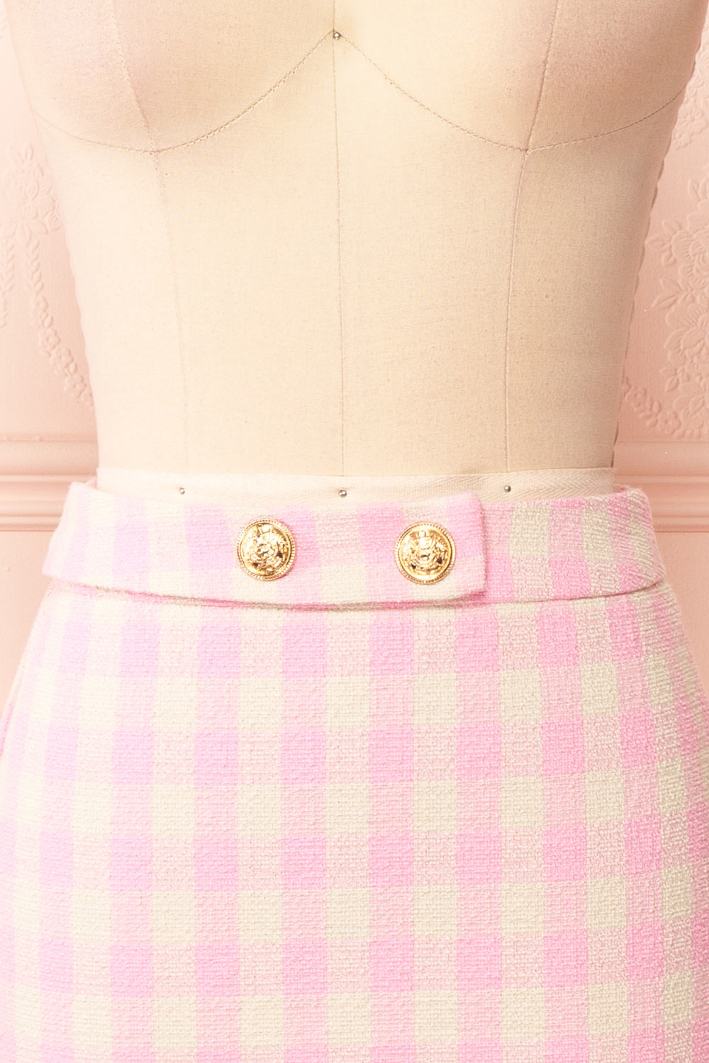 Asif Pink Tweed Mini Skirt | Boutique 1861  front close-up 