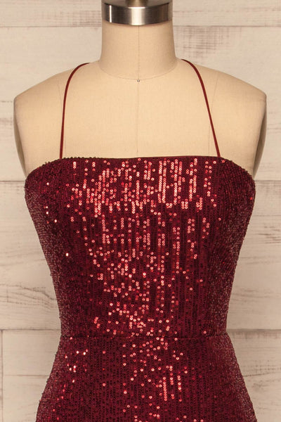 Askim Ruby Red Sequin Mermaid Dress front close up | La Petite Garçonne