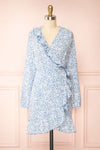Aslaug Blue Floral Wrap Dress w/ Ruffles | Boutique 1861 front view